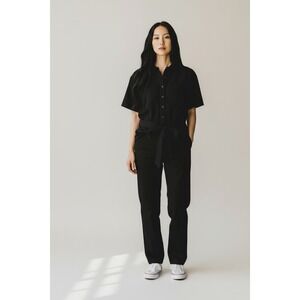 Tradlands Finn Jumpsuit sz S Black Tencel Linen Utility Tie Waist minimalist